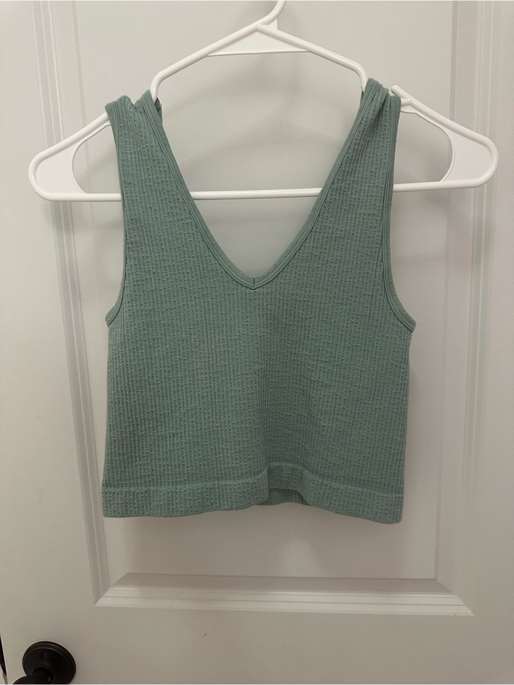 Sleeveless V-Neck Ribbed Crop Tank Top - Sage Green